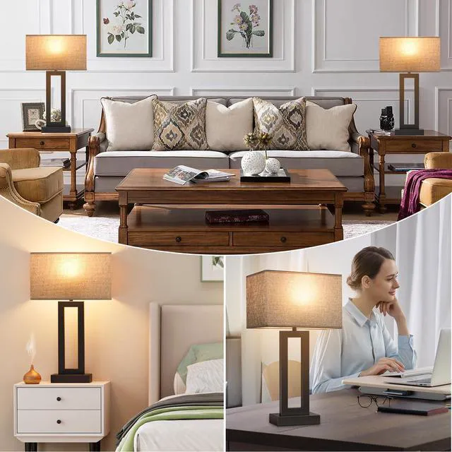 Alt view image 6 of 7 - 22" Tall Living Room Lamps for Night Stands - Touch Bedside Lamp with USB C+A, 3 Way Dimmable Bedroom Lamps for End Tables Set of 2, Modern Night Stand Lamps for Bed Side(Grey&Black)