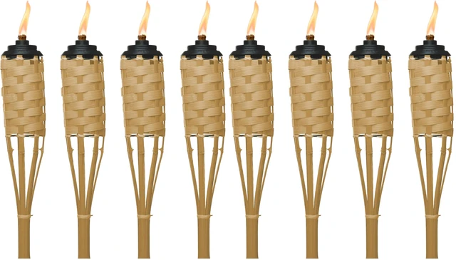 Main image of Bamboo Torches 8-Pack Weather-Resistant Outdoor Décor with Easy-Pour Wide-Mouth Canister Refill for Patio, Garden, Backyard, and Parties, 57-Inch Citronella Torches