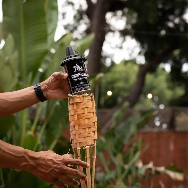 Alt view image 4 of 7 - Bamboo Torches 8-Pack Weather-Resistant Outdoor Décor with Easy-Pour Wide-Mouth Canister Refill for Patio, Garden, Backyard, and Parties, 57-Inch Citronella Torches