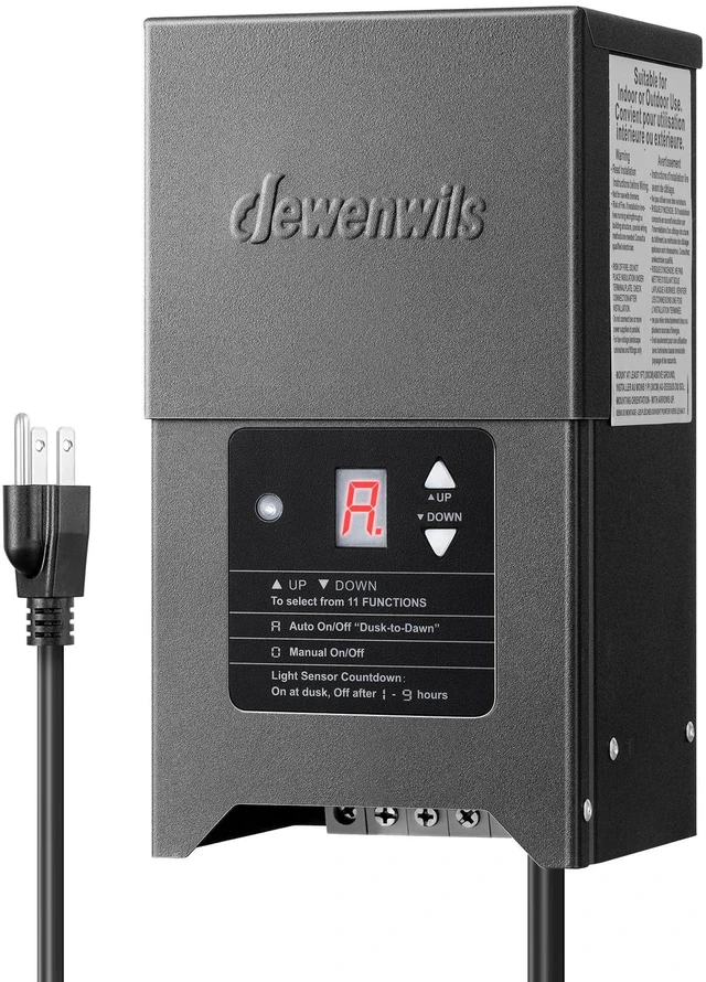 Main image of 300W Low Voltage Landscape Lighting Transformer, 120V to 12/15V AC, Weatherproof Low Voltage Landscape Transformer with Photocell & Timer, Multi Zone Landscape Lighting Transformer