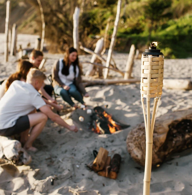 Alt view image 7 of 7 - Bamboo Torches 8-Pack Weather-Resistant Outdoor Décor with Easy-Pour Wide-Mouth Canister Refill for Patio, Garden, Backyard, and Parties, 57-Inch Citronella Torches