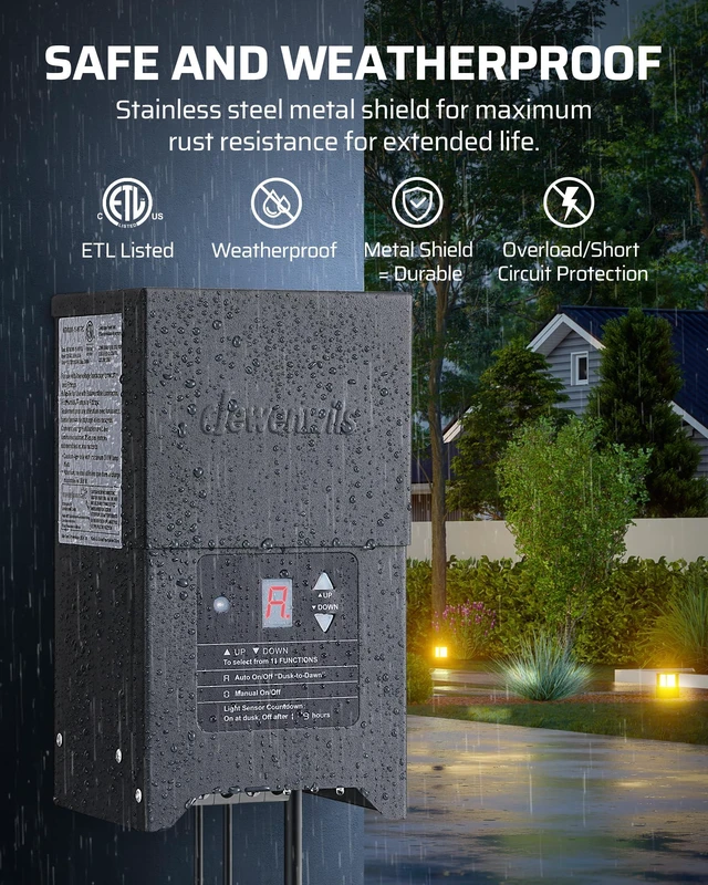 Alt view image 6 of 7 - 300W Low Voltage Landscape Lighting Transformer, 120V to 12/15V AC, Weatherproof Low Voltage Landscape Transformer with Photocell & Timer, Multi Zone Landscape Lighting Transformer
