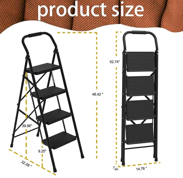 Alt view image 2 of 4 - Step Stool for Adults,4 Step Ladder Folding 330lbs Anti Slip Step Ladder,Foldable Ergonomic Step Stool with Wide Pedal for Home, Kitchen, Office (Sliver)