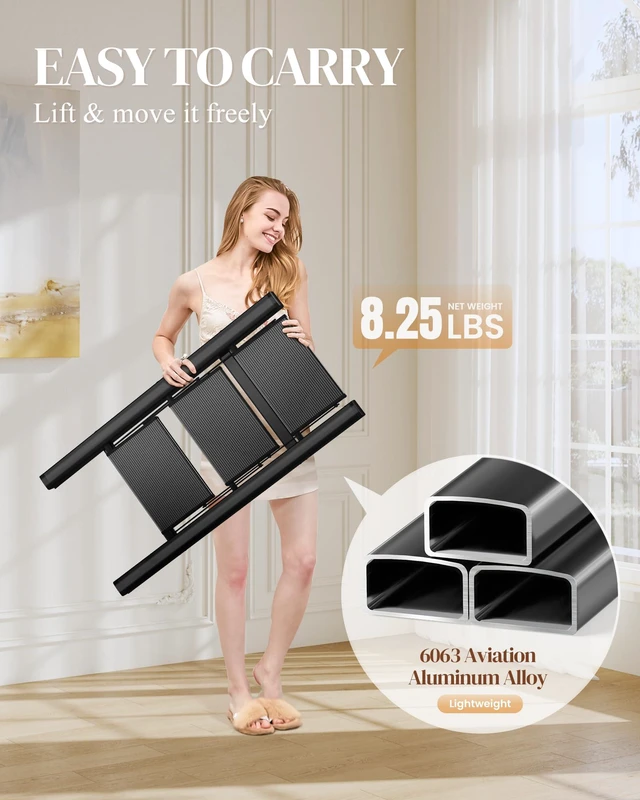 Alt view image 6 of 7 - 3 Step Ladder, Foldable Aluminum Step Stool with Anti-Slip Pedal Lightweight yet Sturdy, Portable, Non Slip Feet, 300Lbs Capacity, Elegant Look, for Kitchen, Closet, Pantry, Black