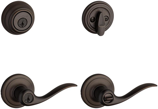 Main image of 991 Tustin Entry Lever and Single Cylinder Deadbolt Combo Pack featuring SmartKey in Venetian Bronze (99910-041)