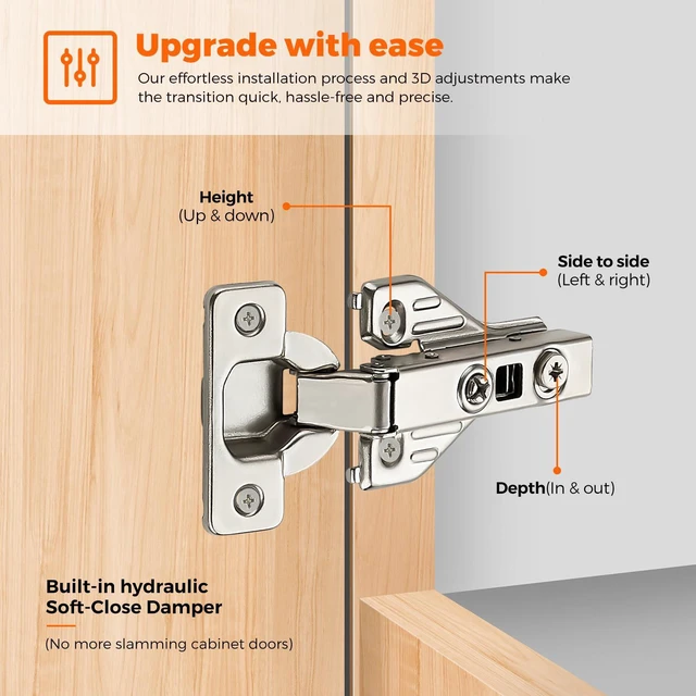 Alt view image 5 of 7 - 105 Degree Concealed Kitchen Cabinet Hinges,Full Overlay,30 Packs(15 Pairs) Soft Close Motion, Concealed Cabinet Fit, Strong Load-Bearing, Adjustable Cabinet Door Hinges, for Face Frame Cabinet