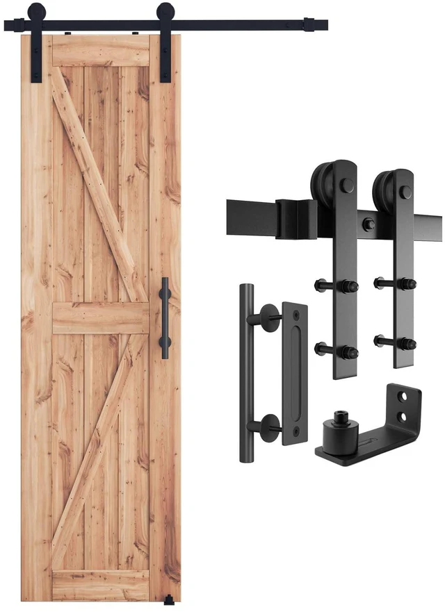 Main image of 4 FT Heavy Duty Sturdy Sliding Barn Door Hardware Kit, Black (Whole Set Includes 1x Pull Handle Set & 1x Floor Guide) Fit 24" Wide Door Panel (I Shape Hanger)
