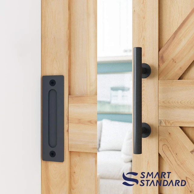 Alt view image 5 of 7 - 4 FT Heavy Duty Sturdy Sliding Barn Door Hardware Kit, Black (Whole Set Includes 1x Pull Handle Set & 1x Floor Guide) Fit 24" Wide Door Panel (I Shape Hanger)
