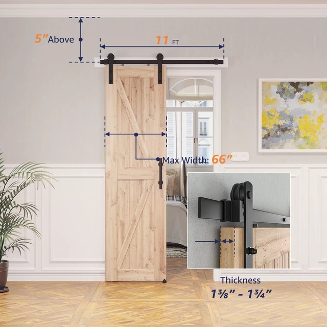 Alt view image 2 of 7 - 4 FT Heavy Duty Sturdy Sliding Barn Door Hardware Kit, Black (Whole Set Includes 1x Pull Handle Set & 1x Floor Guide) Fit 24" Wide Door Panel (I Shape Hanger)