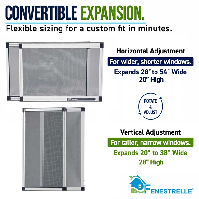 Alt view image 3 of 7 - Expandable Window Screen, 20 H × 2854 W Horizontal, 2-Pack 2Way Adjustable Window Screen, Flame Resistant Fiberglass Mesh, Durable Aluminum Frame with Built-In Weatherstrip