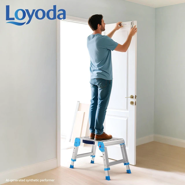 Alt view image 2 of 6 - Work Platform 440 lbs with One-Touch Automatic Fold, Standard, Blue Folding Step Stool, 3 Height Adjustment Platform Step, Perfect for RV Cleaning, Home Painting and Reaching High Places