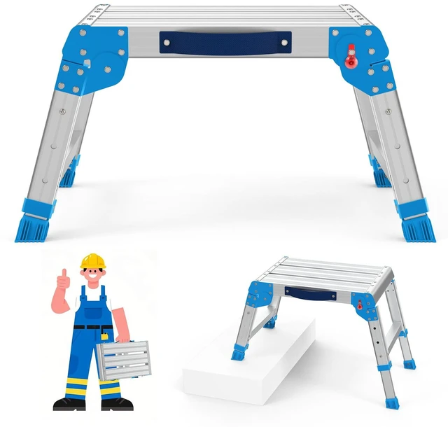 Main image of Work Platform 440 lbs with One-Touch Automatic Fold, Standard, Blue Folding Step Stool, 3 Height Adjustment Platform Step, Perfect for RV Cleaning, Home Painting and Reaching High Places