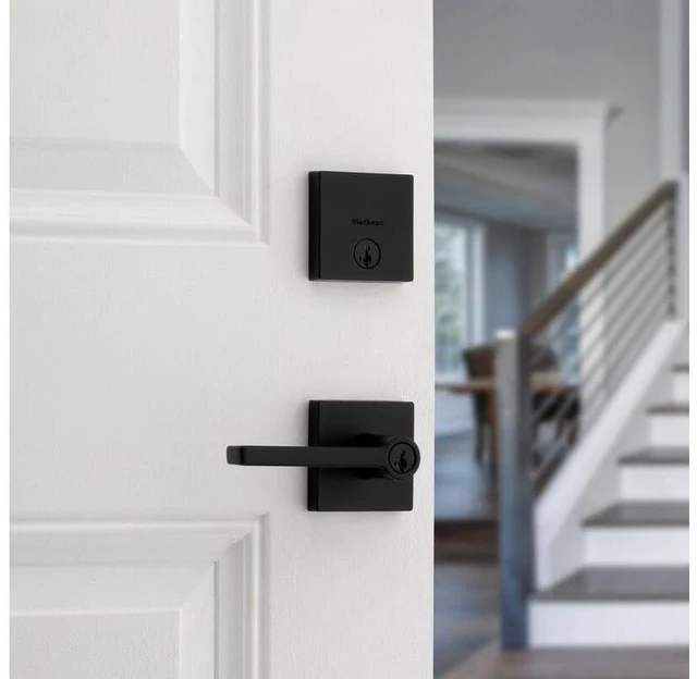 Alt view image 5 of 7 - Halifax Keyed Entry Lever and Single Cylinder Deadbolt Combo Pack featuring SmartKey® in Matte Black