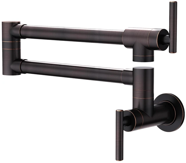 Main image of Pot Filler Oil Rubbed Bronze Kitchen Stove Faucet 26.6 inch Pot Filler Faucet Wall Mount with Double Joint Swing Arm Two Handles NPT