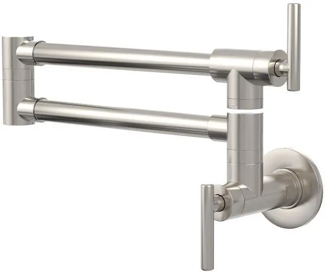 Main image of Pot Filler Brushed Nickel Kitchen Stove Faucet 26.6 inch Pot Filler Faucet Wall Mount with Double Joint Swing Arm Two Handles NPT