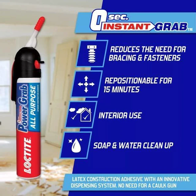 Alt view image 3 of 5 - Power Grab Express All Purpose Construction Adhesive, 7.5 fl oz, 9 Pressure Pack - Versatile Construction Glue for Cement, Tile, Wall & More