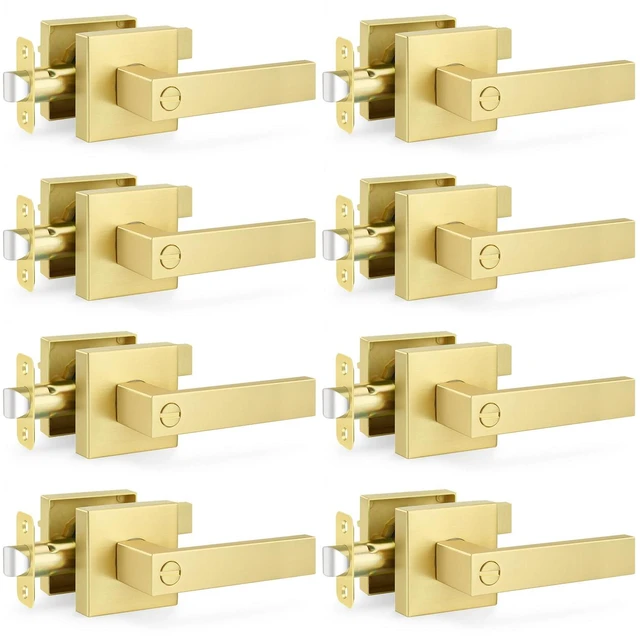 Main image of 8 Pack Gold Door Handles Interior Bedroom Door Lock, Privacy Keyless Door Knobs with Lock, Heavy Duty Zinc Alloy Door Lockset for Bedrooms Bathrooms, Reversible for Left & Right Handled Doors