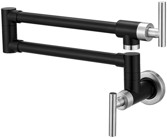 Main image of Pot Filler Black and Nickel Kitchen Stove Faucet 26.6 inch Pot Filler Faucet Wall Mount with Double Joint Swing Arm Two Handles NPT