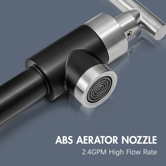Alt view image 4 of 6 - Pot Filler Black and Nickel Kitchen Stove Faucet 26.6 inch Pot Filler Faucet Wall Mount with Double Joint Swing Arm Two Handles NPT