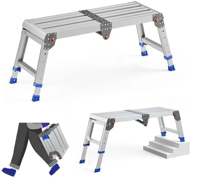 Main image of Folding Work Platform for Adults, Portable Aluminum Step Stool 500lb 13.7"-19.5" Adjustable Height, 11.8" x 32.7" Wide Platform for Garage, Painting, Reach High Shelves, Gardening, Car Wash