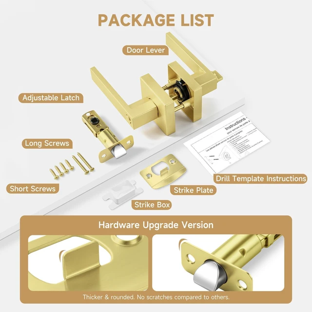 Alt view image 7 of 7 - 8 Pack Gold Door Handles Interior Bedroom Door Lock, Privacy Keyless Door Knobs with Lock, Heavy Duty Zinc Alloy Door Lockset for Bedrooms Bathrooms, Reversible for Left & Right Handled Doors