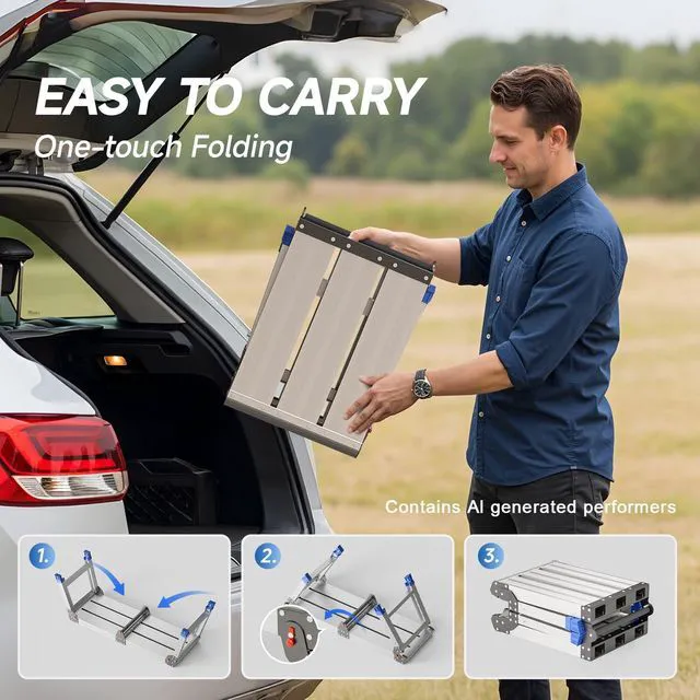 Alt view image 6 of 7 - Folding Work Platform for Adults, Portable Aluminum Step Stool 500lb 13.7"-19.5" Adjustable Height, 11.8" x 32.7" Wide Platform for Garage, Painting, Reach High Shelves, Gardening, Car Wash