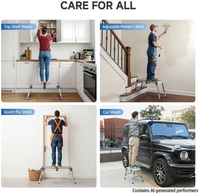 Alt view image 7 of 7 - Folding Work Platform for Adults, Portable Aluminum Step Stool 500lb 13.7"-19.5" Adjustable Height, 11.8" x 32.7" Wide Platform for Garage, Painting, Reach High Shelves, Gardening, Car Wash