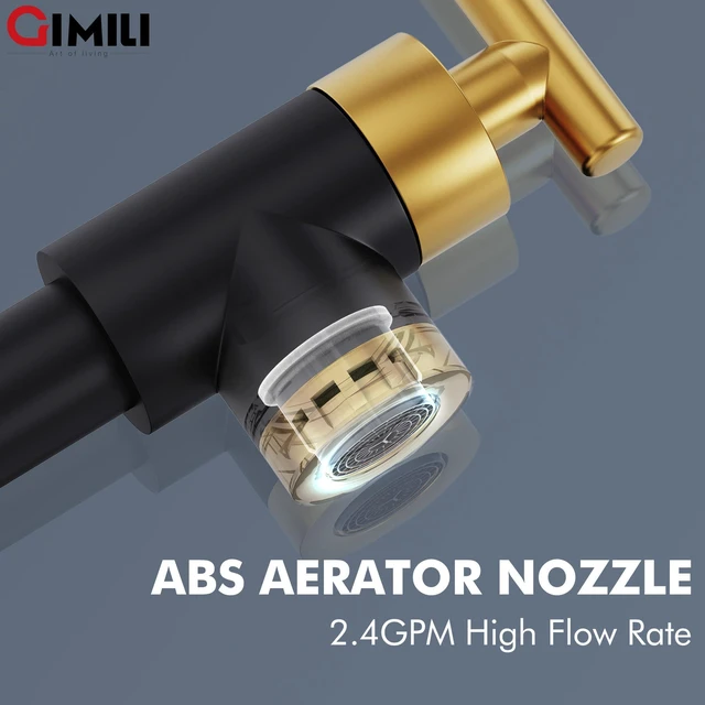 Alt view image 4 of 6 - Pot Filler Black and Gold Kitchen Stove Faucet 26.6 inch Pot Filler Faucet Wall Mount with Double Joint Swing Arm Two Handles NPT