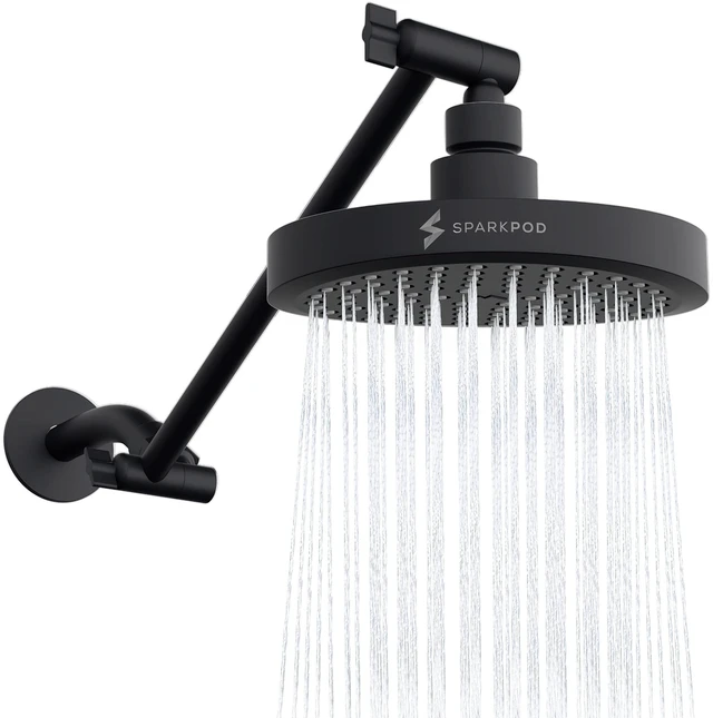 Main image of 6" Round Rain Shower Head with 11" Shower Arm Shower Head & Extension Arm Combo, Height Adjustable, High Pressure Performance, Easy 1-Minute Installation, Black Matte