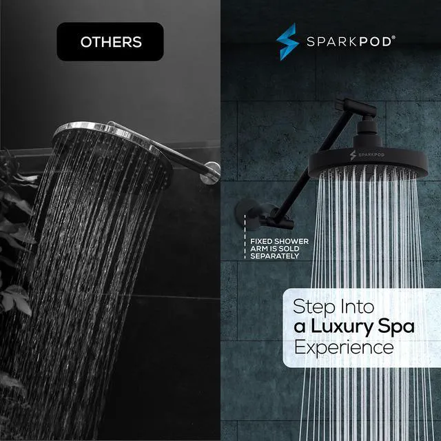 Alt view image 2 of 7 - 6" Round Rain Shower Head with 11" Shower Arm Shower Head & Extension Arm Combo, Height Adjustable, High Pressure Performance, Easy 1-Minute Installation, Black Matte