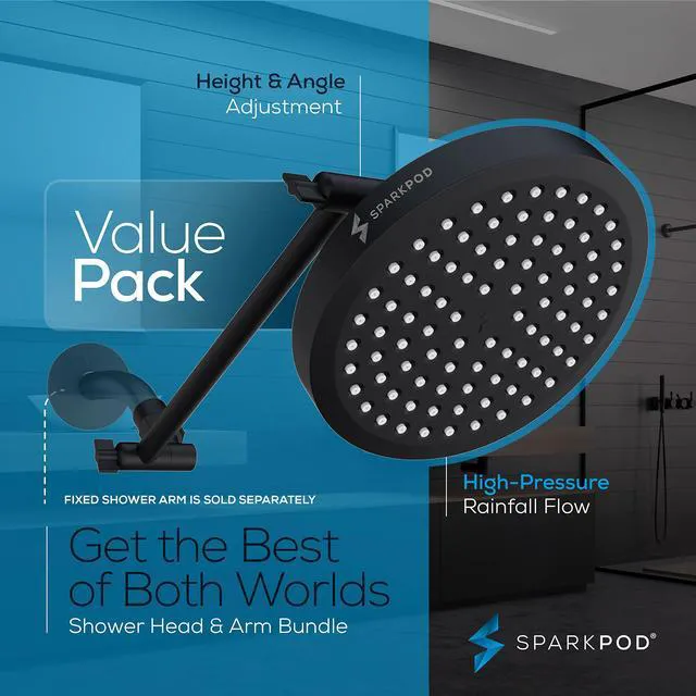 Alt view image 3 of 7 - 6" Round Rain Shower Head with 11" Shower Arm Shower Head & Extension Arm Combo, Height Adjustable, High Pressure Performance, Easy 1-Minute Installation, Black Matte