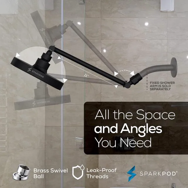 Alt view image 5 of 7 - 6" Round Rain Shower Head with 11" Shower Arm Shower Head & Extension Arm Combo, Height Adjustable, High Pressure Performance, Easy 1-Minute Installation, Black Matte
