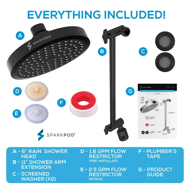 Alt view image 7 of 7 - 6" Round Rain Shower Head with 11" Shower Arm Shower Head & Extension Arm Combo, Height Adjustable, High Pressure Performance, Easy 1-Minute Installation, Black Matte