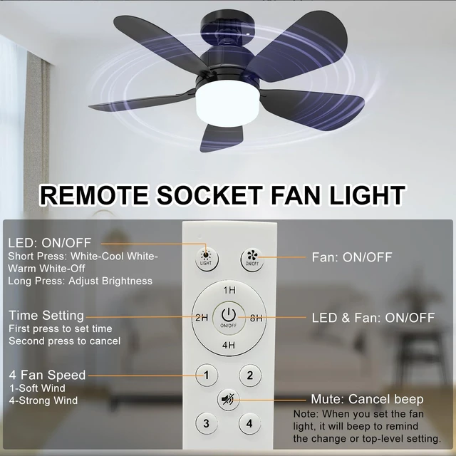 Alt view image 2 of 7 - 2Pack Socket Fan Light With Remote, Screwing Ceiling Fans with Dimmable Lights, 3 Colors 3000K-6500K,Ceiling Fan Light Kit Bulb for Bedroom Living Room Kitchen Garage Dinning Room
