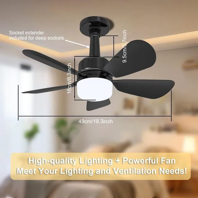 Alt view image 6 of 7 - 2Pack Socket Fan Light With Remote, Screwing Ceiling Fans with Dimmable Lights, 3 Colors 3000K-6500K,Ceiling Fan Light Kit Bulb for Bedroom Living Room Kitchen Garage Dinning Room