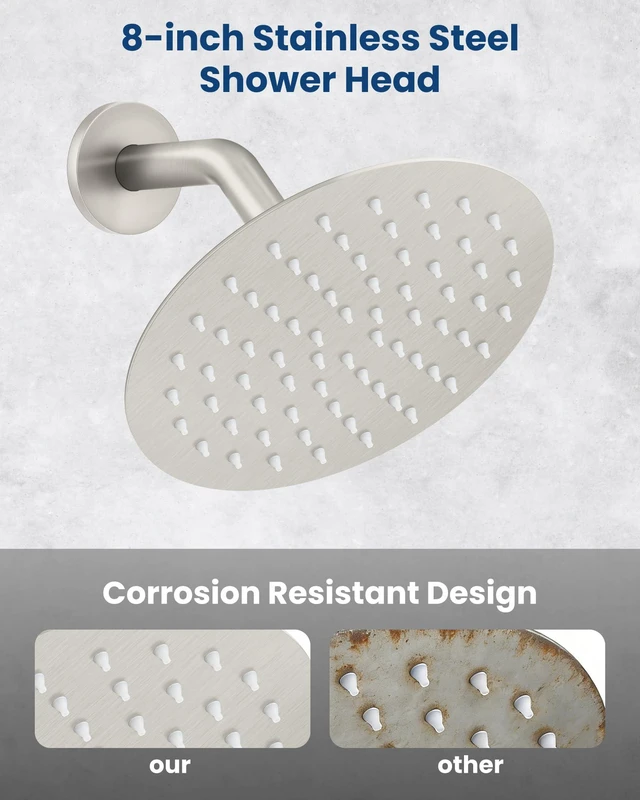 Alt view image 4 of 7 - Shower Faucet Set with Tub Spout,8" Bathtub Faucet-Brushed Nickel Male Threads Rough-In Valve,Round Head Shower System,Tub and Shower Kit Set