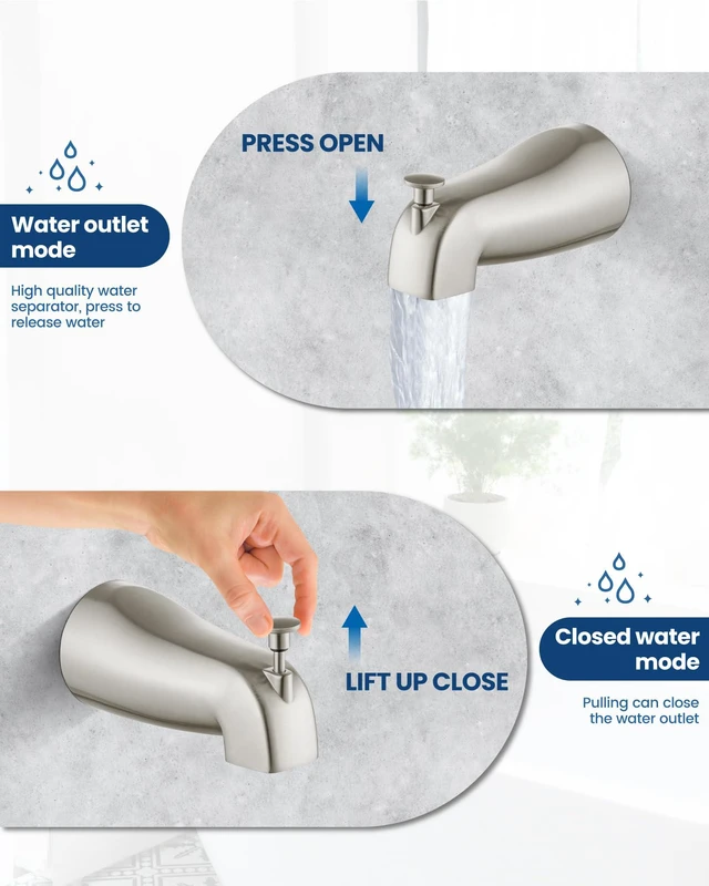 Alt view image 6 of 7 - Shower Faucet Set with Tub Spout,8" Bathtub Faucet-Brushed Nickel Male Threads Rough-In Valve,Round Head Shower System,Tub and Shower Kit Set