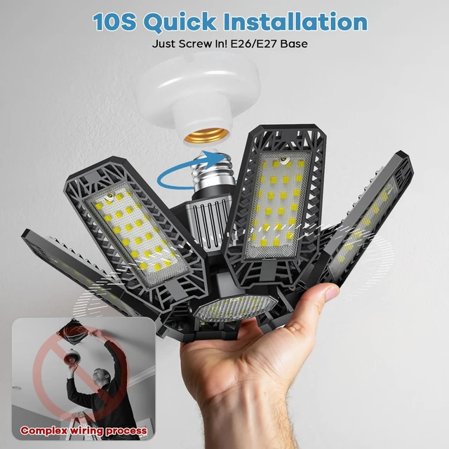 Alt view image 6 of 7 - 8 Pack Garage Light - 180W 18000 LM 6500K Deformable Garage Lights Ceiling LED with 6+1 Adjustable Panels, Shop Lights E26/E27 Screw Socket for workshops, Parking, Basement, Storage Room