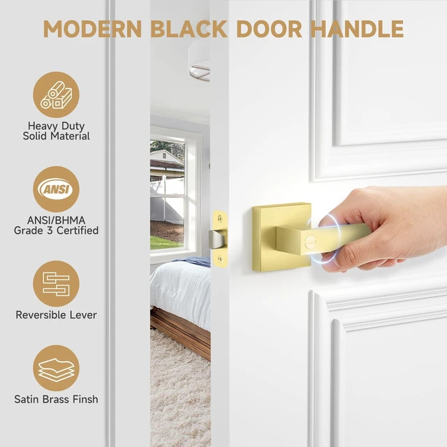 Alt view image 2 of 7 - 8 Pack Gold Door Handles Interior Bedroom Door Lock, Privacy Keyless Door Knobs with Lock, Heavy Duty Zinc Alloy Door Lockset for Bedrooms Bathrooms, Reversible for Left & Right Handled Doors