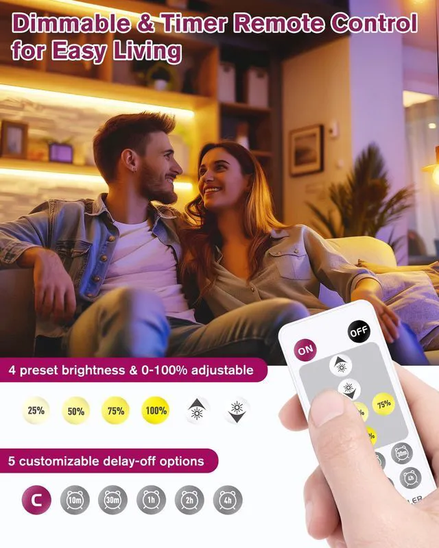 Alt view image 4 of 7 - Warm White COB Strip Light Kit 3000K,16.4ft 2400LEDs,24V Dimmable CRI 90+,305+LM/ft,ETL 48W power supply & remote included,UL listed Strip for living room,kitchen,under cabinet & shelving