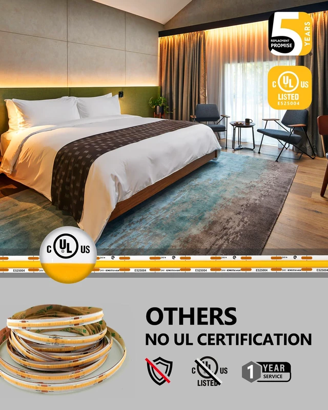 Alt view image 4 of 7 - 24V COB LED Strip Lights 2700K,25ft 3600LEDs,UL Listed Ra 90+,IP30,3W/ft,305+Lumens/ft, (Power Supply Sold Separately)for bedroom,living room,kitchen