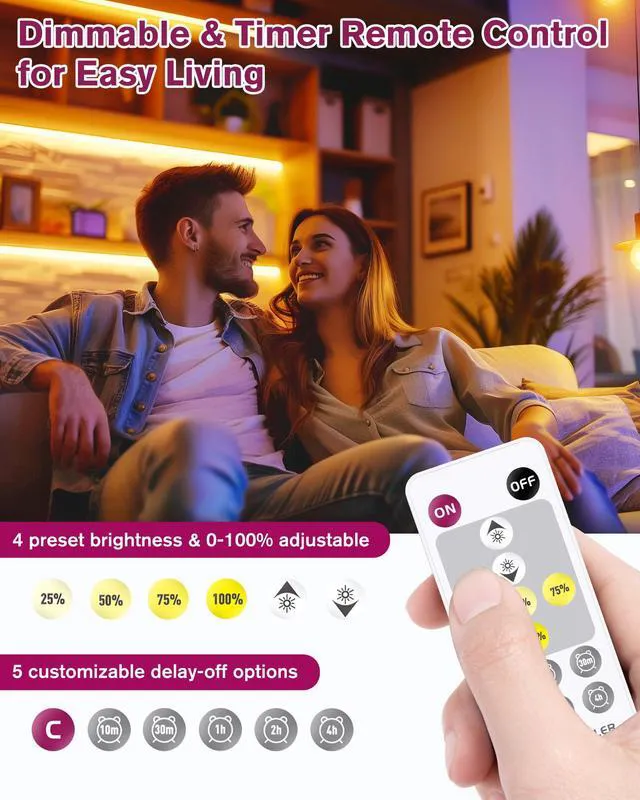 Alt view image 4 of 7 - Warm White COB Strip Light Kit 2700K,16.4ft 2400LEDs,24V Dimmable CRI 90+,305+LM/ft,ETL 48W power supply & remote included,UL listed Strip for living room,kitchen,under cabinet & shelving