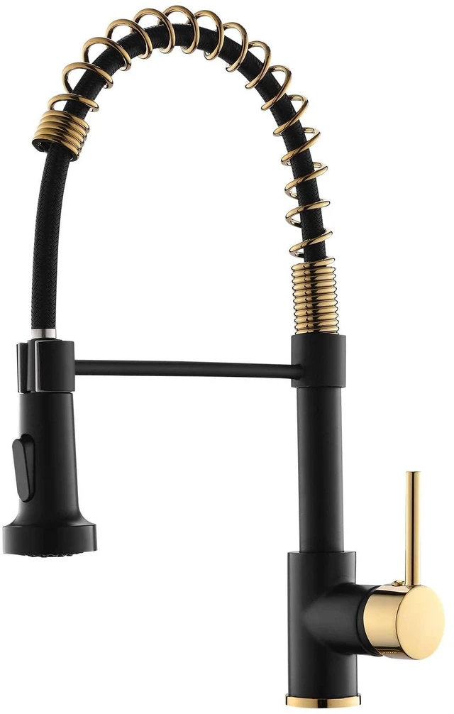 Main image of Black and Gold Kitchen Faucet with Pull Down Sprayer,Single Handle Spring Sink Faucets,Dual Function Spray & Stream,360° Rotation,16" Height,for Farmhouse, RV, Camper, Laundry, Bar