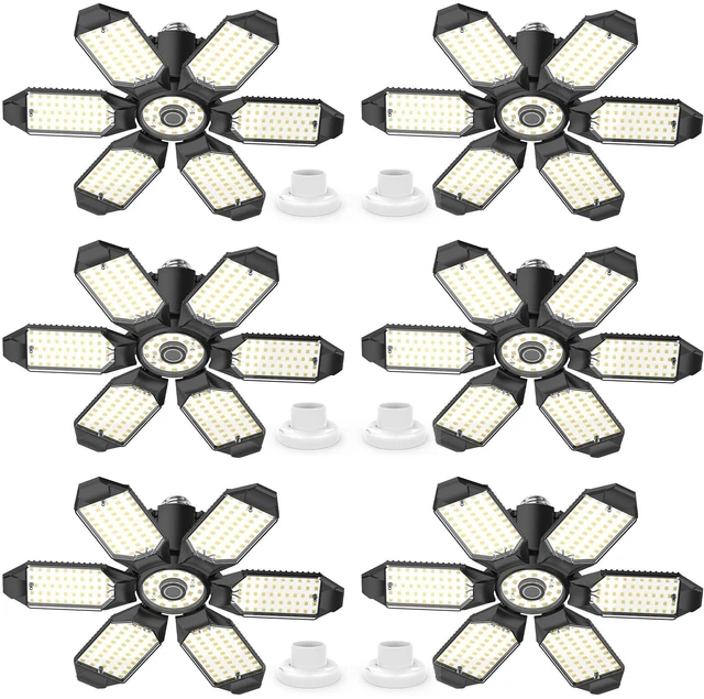 Main image of Led Garage Lights Bulb 6 Pack 200W Super Bright Ceiling Led Shop Lights, E26/E27 Base, 6500K, 20000LM Deformable Led Garage Light for Basement, Attic and Workshop Commercial Bay Lighting
