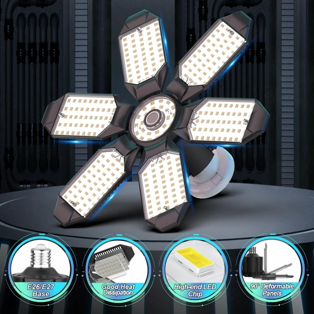 Alt view image 3 of 7 - Led Garage Lights Bulb 6 Pack 200W Super Bright Ceiling Led Shop Lights, E26/E27 Base, 6500K, 20000LM Deformable Led Garage Light for Basement, Attic and Workshop Commercial Bay Lighting