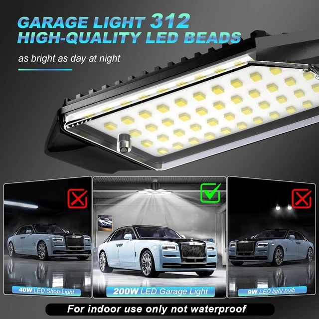Alt view image 7 of 7 - Led Garage Lights Bulb 6 Pack 200W Super Bright Ceiling Led Shop Lights, E26/E27 Base, 6500K, 20000LM Deformable Led Garage Light for Basement, Attic and Workshop Commercial Bay Lighting