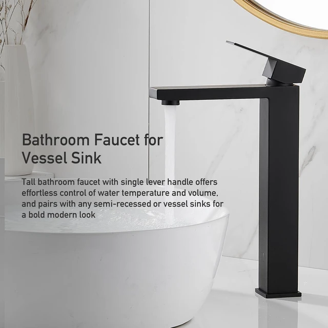Alt view image 2 of 7 - Matte Black Vessel Sink Faucet, 1 Hole Single Handle Tall Faucets Vanity Modern Utility Rv Laundry Bath Restroom Mixer Tap with Metal Pop Up Drain and 2 Water Supply Line