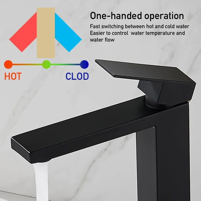 Alt view image 4 of 7 - Matte Black Vessel Sink Faucet, 1 Hole Single Handle Tall Faucets Vanity Modern Utility Rv Laundry Bath Restroom Mixer Tap with Metal Pop Up Drain and 2 Water Supply Line