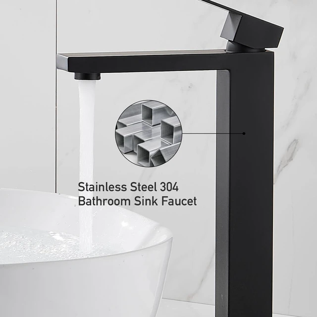 Alt view image 6 of 7 - Matte Black Vessel Sink Faucet, 1 Hole Single Handle Tall Faucets Vanity Modern Utility Rv Laundry Bath Restroom Mixer Tap with Metal Pop Up Drain and 2 Water Supply Line