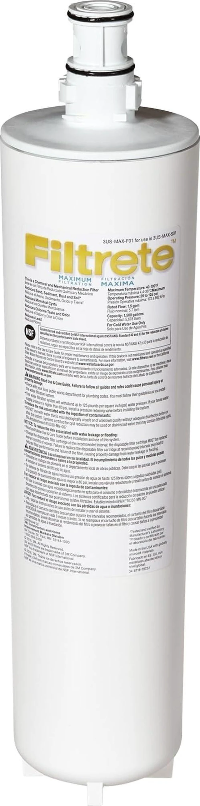 Main image of Under Sink Replacement Water Filter Cartridge 3USMAXF01 For 3US-MAX-S01 System, Easy To Install And Maintain, Under Sink Water Filter That Reduces Sediment, Chlorine Taste & Odor